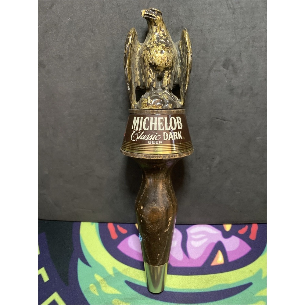 Vintage Michelob Classic Dark Gold Tone Eagle Ribbon Logo Beer Keg Tap Handle 9"